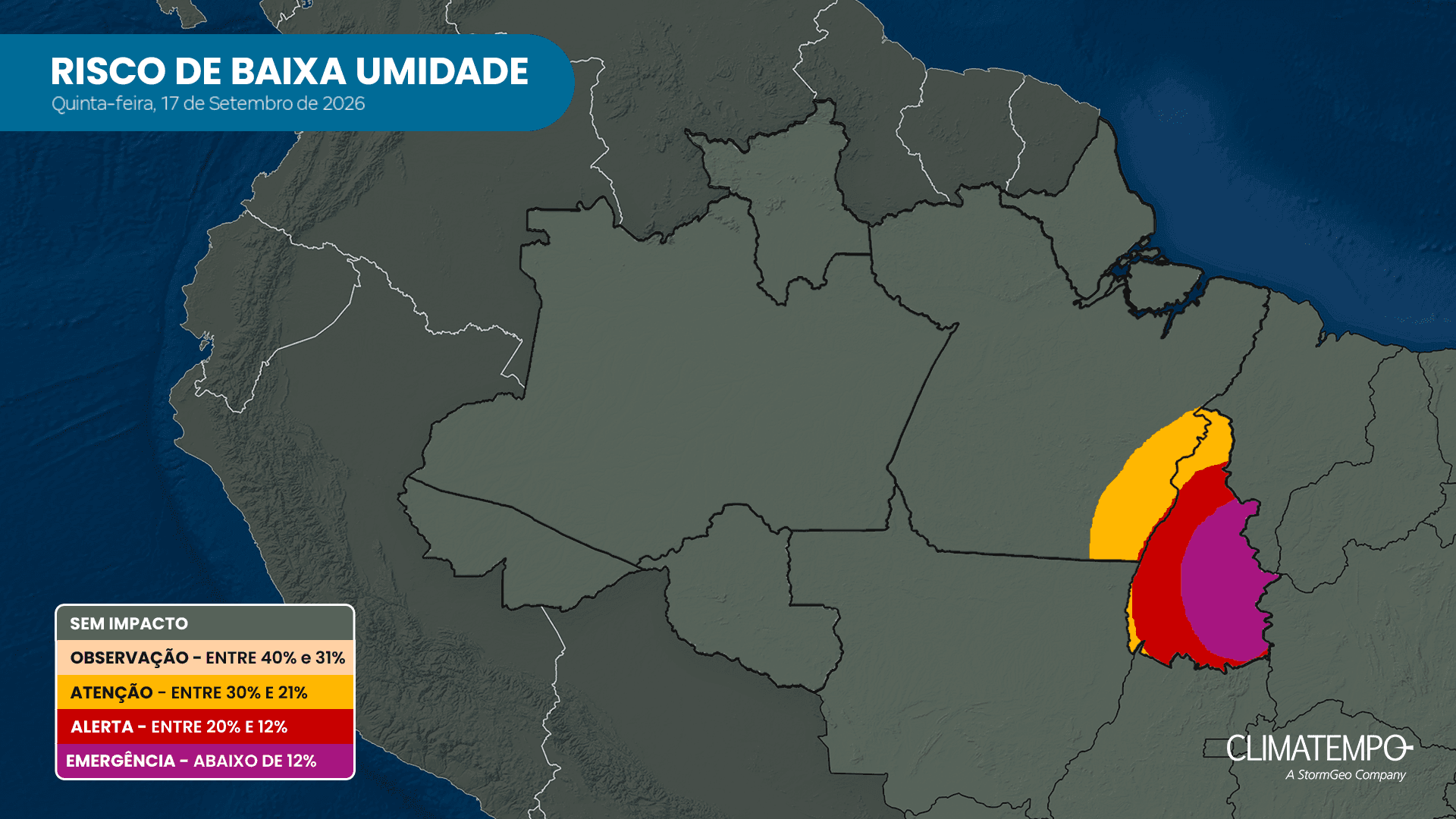 Imagem da notícia Tempo seco mantém risco de baixa umidade no Tocantins e leste do Pará
